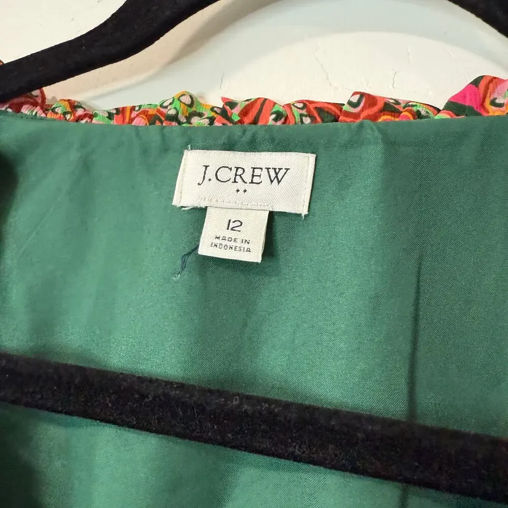 J Crew Womens Dress Ruffle V-neck Mini Pink Green Pattern Floral 12 Girly Flirty